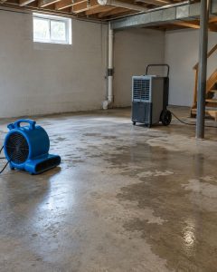 Basement drying equipment positioned after water removal